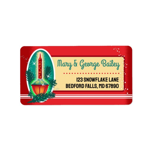 Vintage Bubble Light Christmas Card Address Labels (Front)