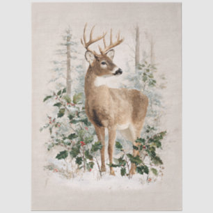Vintage Buck Deer in Winter Decoupage Tissue Paper