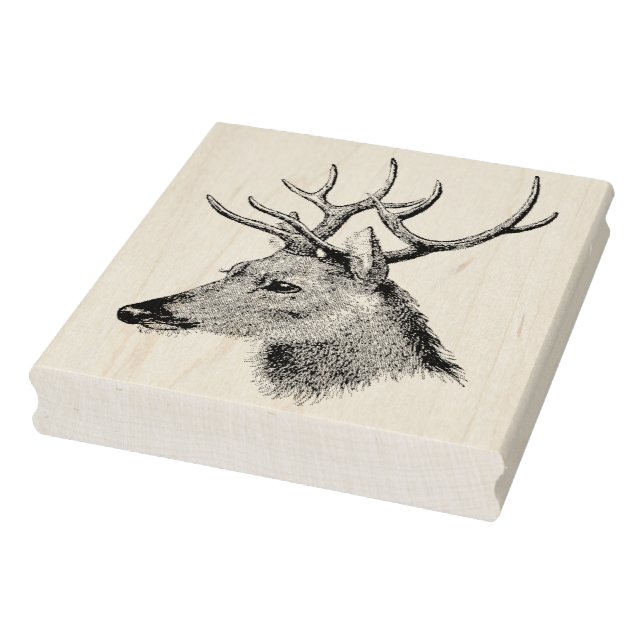 Vintage Buck Head Facing Left Rubber Art Stamp (Stamp)