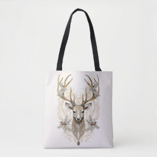Vintage Buck with Holly and Berries Christmas Tote Bag