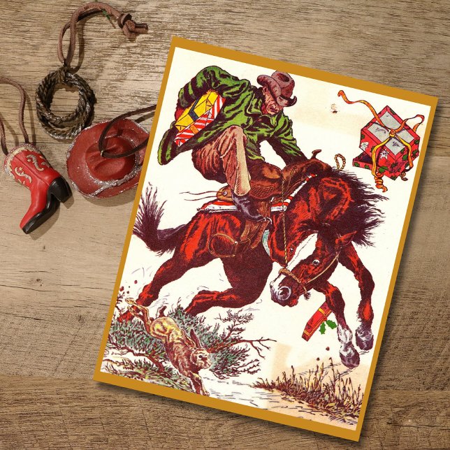 Vintage Bucking Bronco Christmas Cowboy Holiday Card (Creator Uploaded)