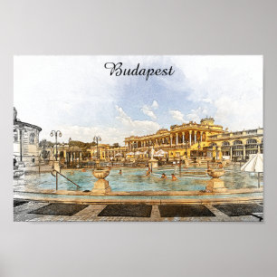 Vintage Budapest Hungary Panorama View Poster