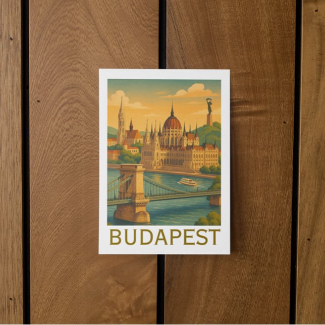 Vintage Budapest Hungary Travel Art Print Postcard (Vintage Budapest Hungary Travel Art Print Postcard)