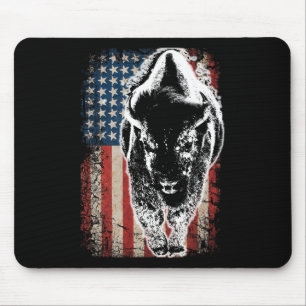 Vintage Buffalo American Flag Bison Patriotic Gift Mouse Pad