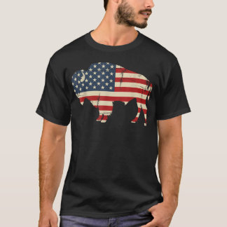 Vintage Buffalo American Flag Usa Bison Lover T-Shirt