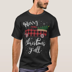 Vintage Buffalo Plaid Red Truck Merry Christmas Y' T-Shirt