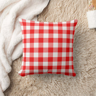 Vintage Buffalo Plaid Red White Tartan Throw Pillow