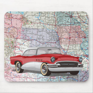 Vintage Buick on Road Map Mouse Pad