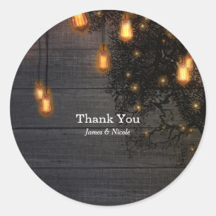 Vintage Bulb String Lights & Tree Wedding Favour Classic Round Sticker