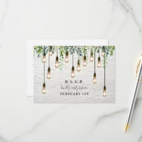 Vintage Bulbs Greenery White Brick Wedding 