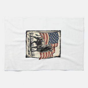 Vintage Bull American Flag Western Shirt Design_1 Kitchen Towel