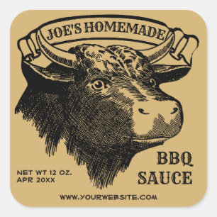 Vintage Bull Barbecue Sauce Étiquette Modèle