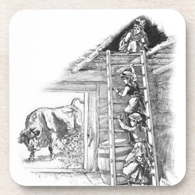 Vintage Bull in Barn Coaster (Front)