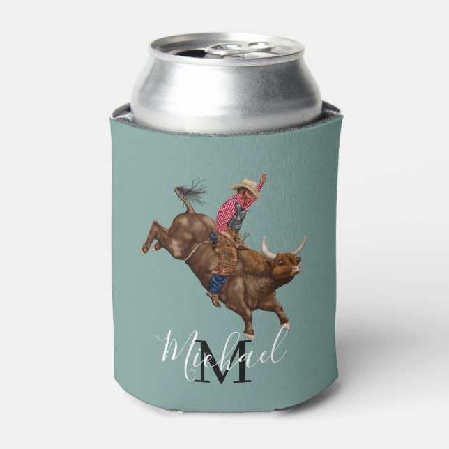 Vintage bull riding cowboy can cooler (Can Front)