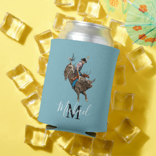Vintage bull riding cowboy can cooler