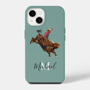 Vintage bull riding cowboy iPhone 14 case