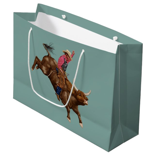 Vintage bull riding cowboy large gift bag (Front Angled)