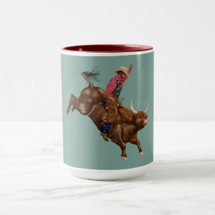 Vintage bull riding cowboy mug