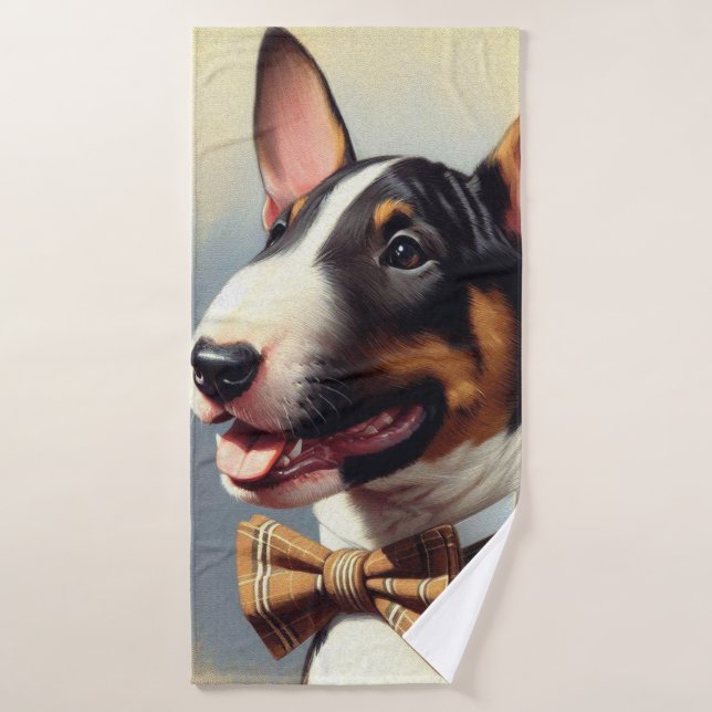 Vintage Bull Terrier Painting Portrait Bath Towel (Bath Towel)