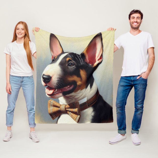 Vintage Bull Terrier Painting Portrait Fleece Blanket (In Situ)