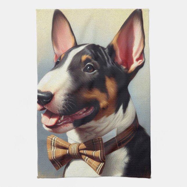 Vintage Bull Terrier Painting Portrait Kitchen Towel (Vertical)