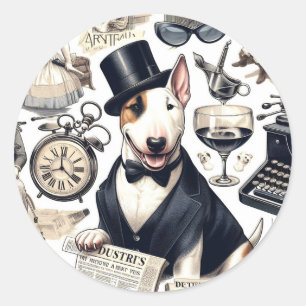 Vintage Bull Terrier Pattern Classic Round Sticker