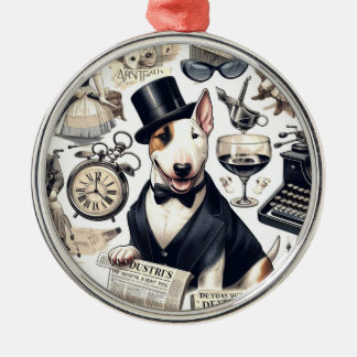 Vintage Bull Terrier Pattern Metal Ornament