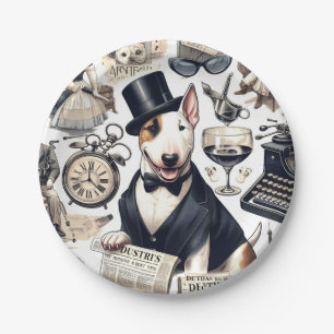 Vintage Bull Terrier Pattern Paper Plate