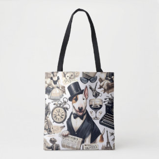 Vintage Bull Terrier Pattern Tote Bag