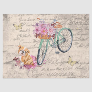 Vintage Bulldog Floral Bicycle Ephemera Decoupage Tissue Paper