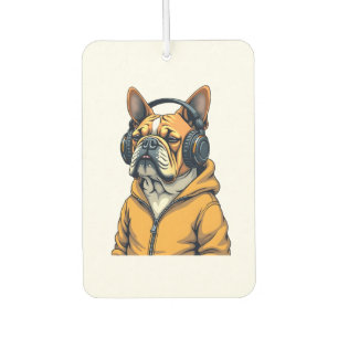 Vintage Bulldog in Headphones Wearing Hoodie Music Air Freshener