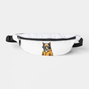 Vintage Bulldog in Headphones Wearing Hoodie Music Fanny Pack
