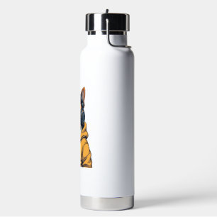 Vintage Bulldog in Headphones Wearing Hoodie Music Water Bottle