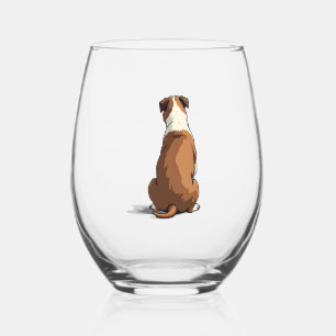 Vintage Bulldog Rear View Illustration Dog Lover G Stemless Wine Glass
