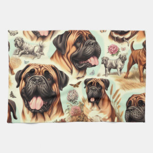 Vintage Bullmastiff Seamless Kitchen Towel
