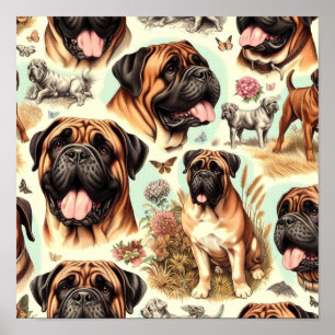 Vintage Bullmastiff Seamless Poster