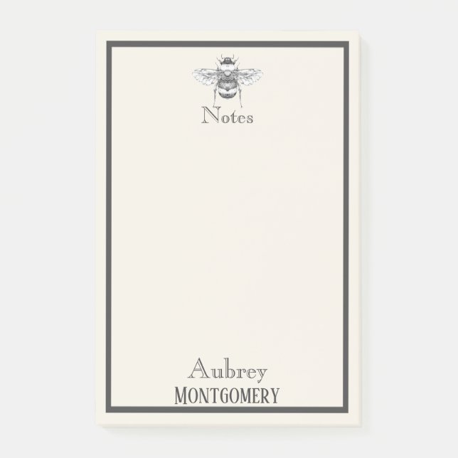 Vintage Bumble Bee Illustration | Personalized Post-it Notes (Front)