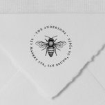 Vintage Bumble Bee Round Name & Return Address Self-inking Stamp<br><div class="desc">An elegant, simple design with a bumble bee illustration and your name and contact information in circular typography. These stamps are perfect for personal mail, professional mail, books, scrapbooks, favour bags, and more! Easily edit these stamps by clicking on "personalize" and changing the text in the template boxes. No minimum...</div>