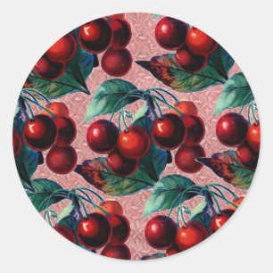 Vintage Bunch of Red Cherries Antique Fruit Design Classic Round Sticker