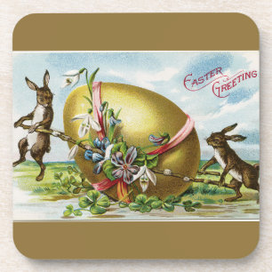 Vintage Bunnies and Golden Easter Egg Coaster
