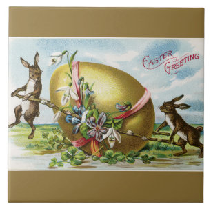 Vintage Bunnies and Golden Easter Egg Tile