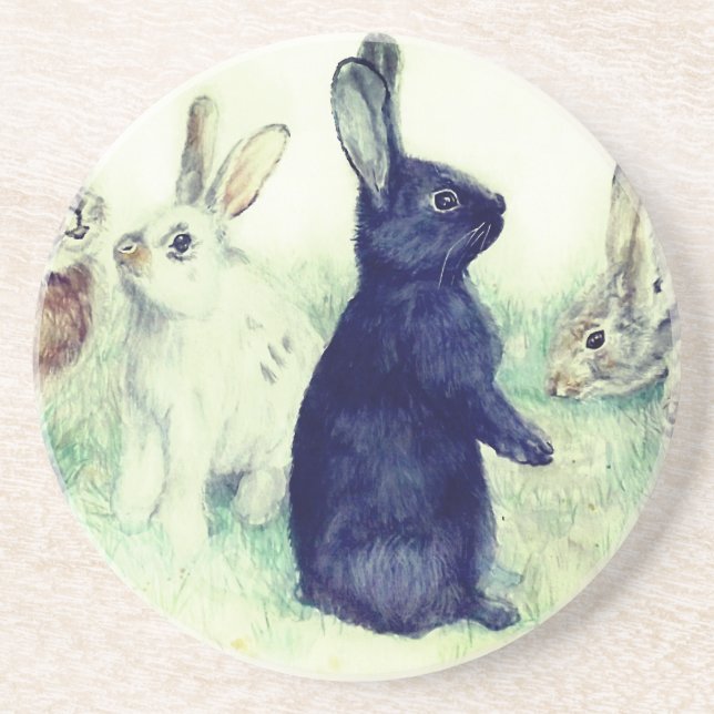 Vintage bunnies, happy easter     coaster (Front)