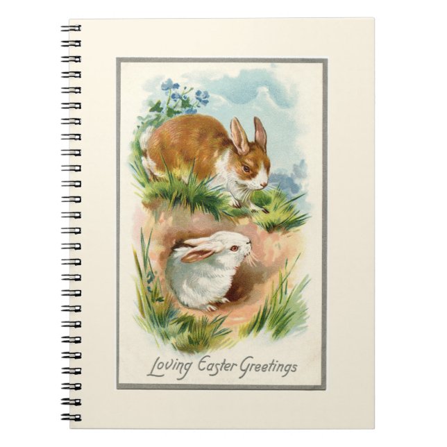 Vintage Bunnies Loving Easter Greetings Notebook (Front)