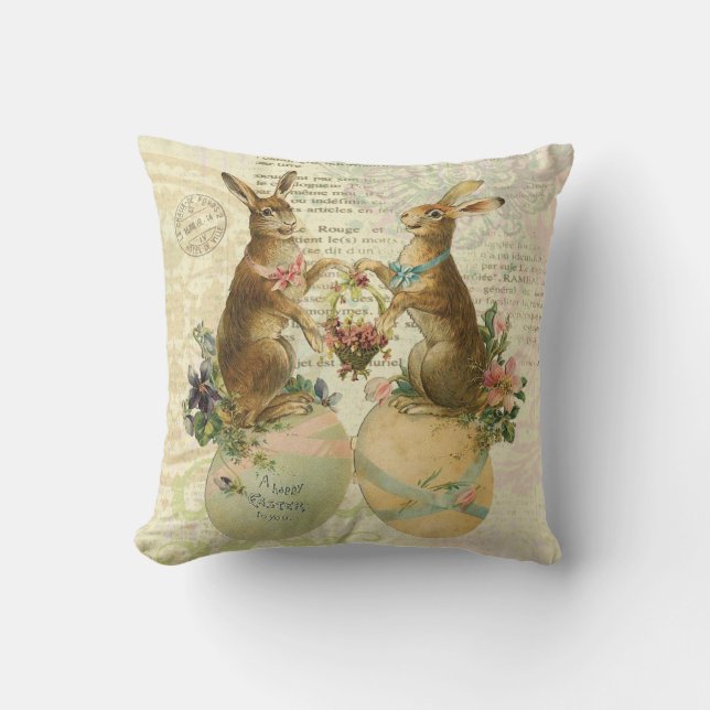 Vintage Bunnies Pâques coussin (Recto)