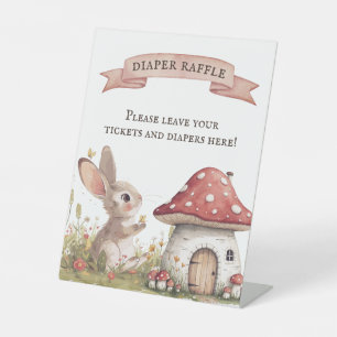 Vintage Bunny Baby Shower Diaper Raffle Pedestal Sign
