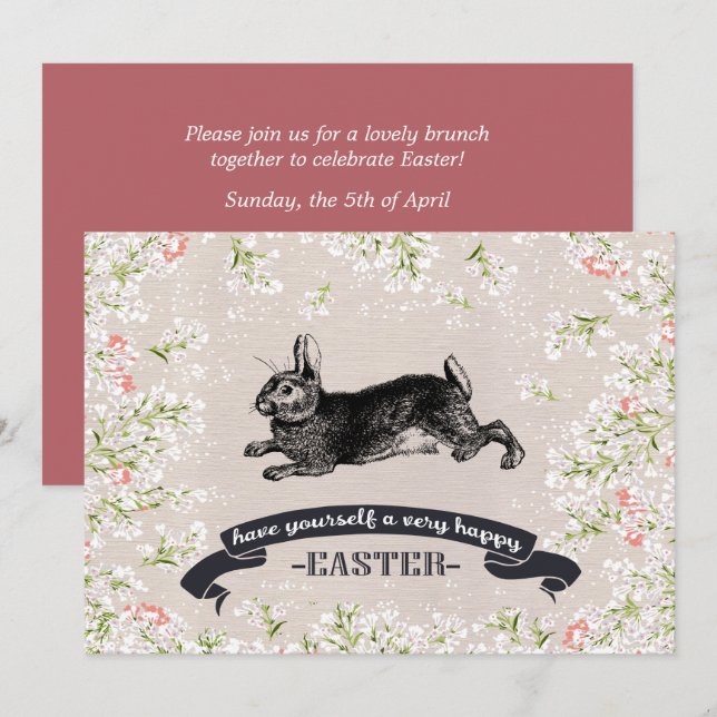 Vintage Bunny Custom Easter Brunch  Invitation (Front/Back)
