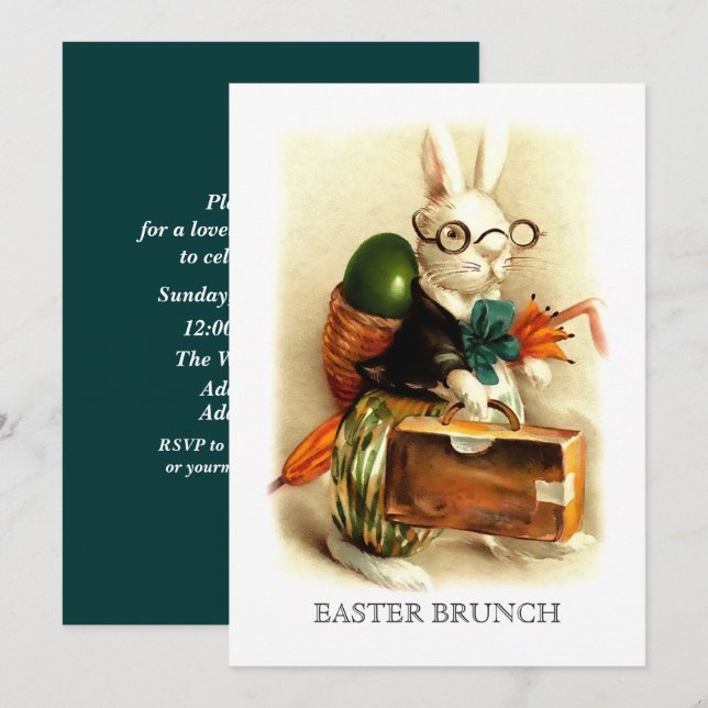 Vintage Bunny Custom Easter Brunch  Invitation (Front/Back)