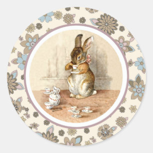 Vintage Bunny Easter Classic Round Sticker