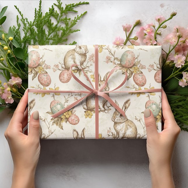 Vintage Bunny & Easter Eggs Pattern Wrapping Paper (Creator Uploaded)
