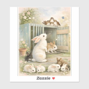 Vintage Bunny Garden Illustration   Cottagecore 